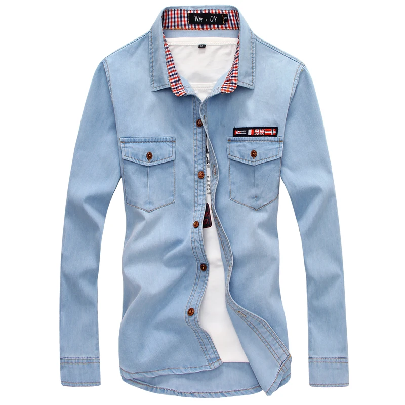TANG Blue Mens Long Sleeve Denim Shirts 