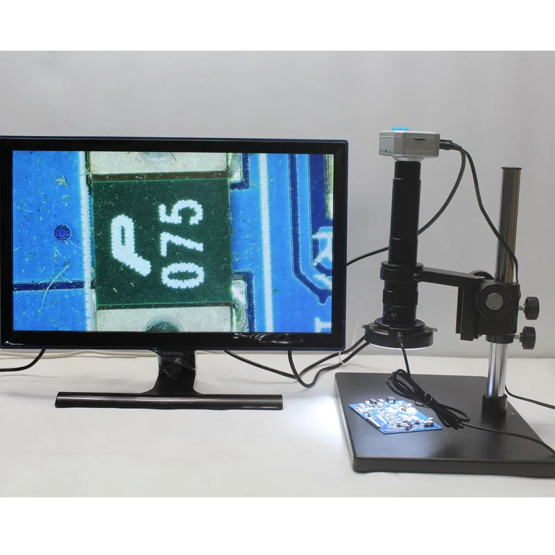 

1080P HDMI USB Industrial Digital Microscope Camera+Optical 10X-300X C-mount Lens+Adjustable LED lights+Large Base Bracket