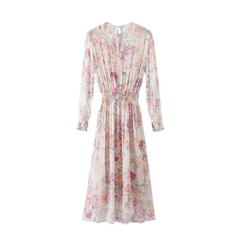 Винтажное шифоновое платье миди с цветочным принтом для женщин, Модный комплект из двух предметов, женские платья с эластичной резинкой на талии, повседневные женские платья