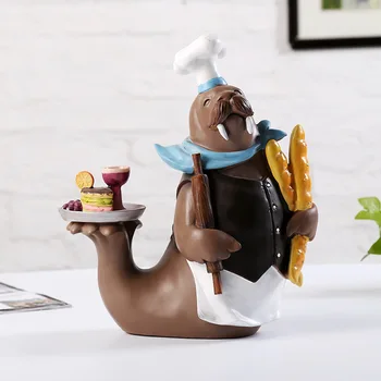 

Sea Lion Black Chef Nordic Style Cartoon Living Room Decoration Pendant Resin Statue Creative Home Decoration Cute Friend Gift