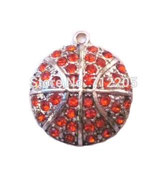 

New Arrival 50pcs antique silver color Basketball Orange crystal sports Pendant(P100010)