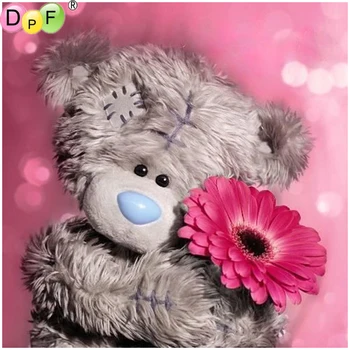 

DPF diamond painting cross stitch Teddy Bear Loves Flower diamond embroidery full square diamond mosaic pattern crafts art gift