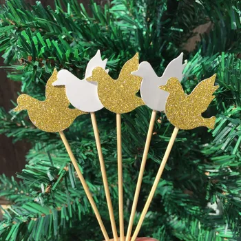

Kids First 1st Holy Communion dove cupcake toppers baptism christening Religious Birds gold and beige