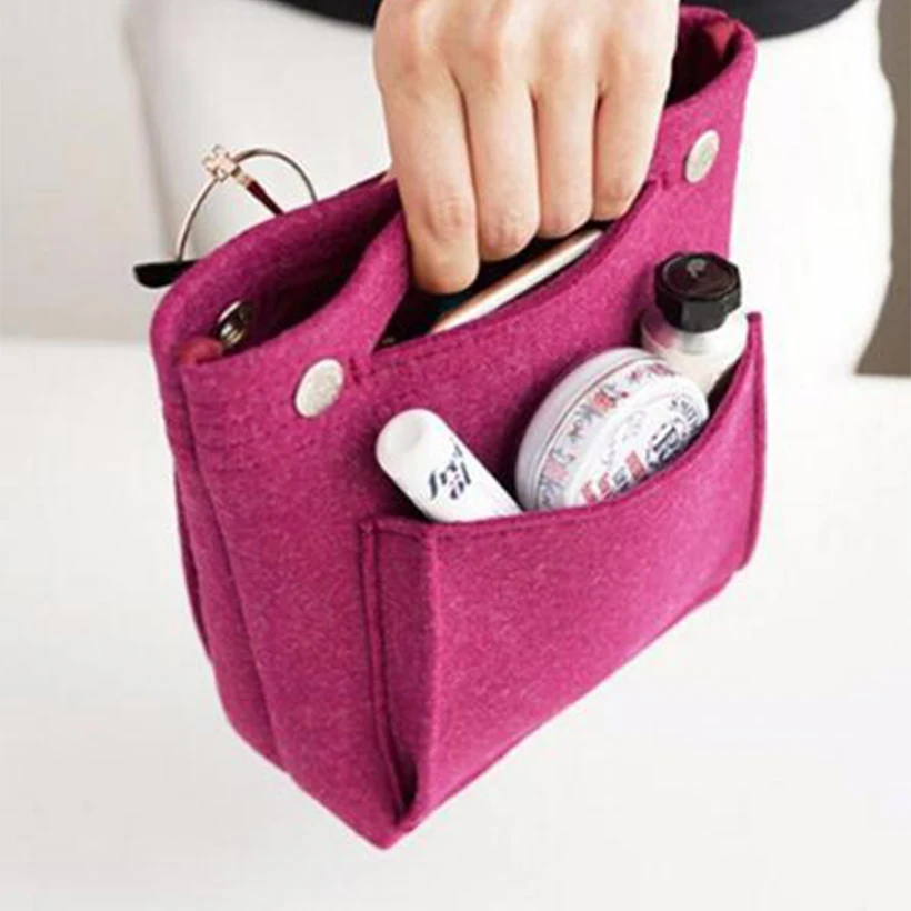  Mini felt cosmetic bag makeup organizer storage pocket travel zipper pouch insert bag handbag lugga