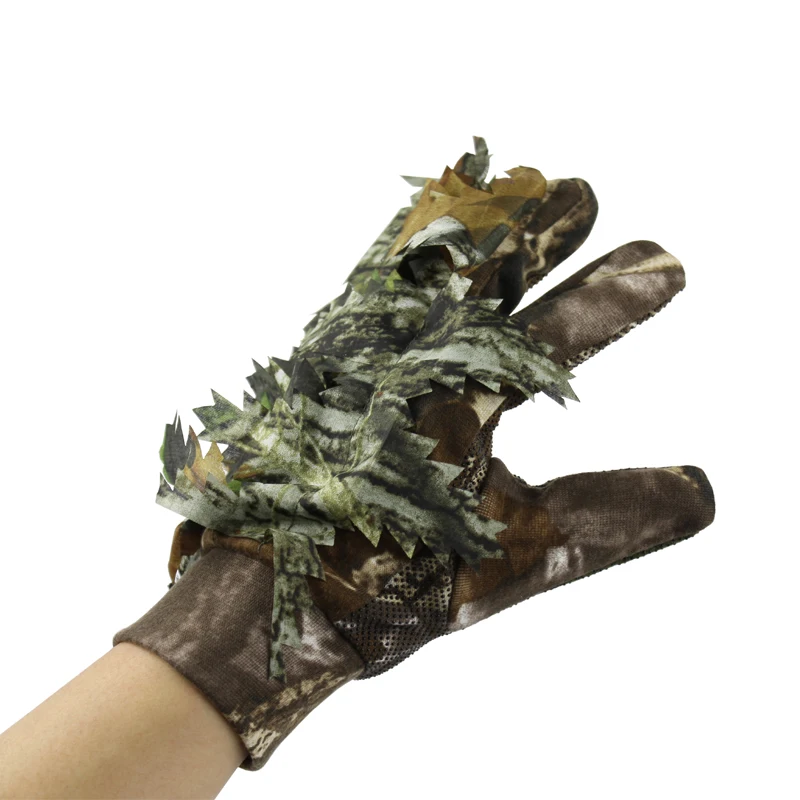 1 Pair 3D Leaf Fishing Hunting Gloves Non-slip Bionic Camouflage Gloves Full Finger Skidproof Silicone Dots Hunter