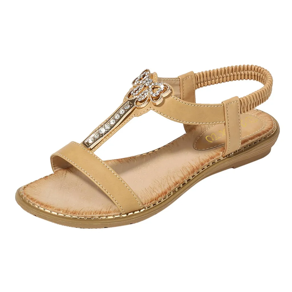 

SAGACE Sandals Woman Wild Butterfly Drill Buckle Around The Gold Side Low Heel Beige Popular Vogue Sandals Women Summer Shoes