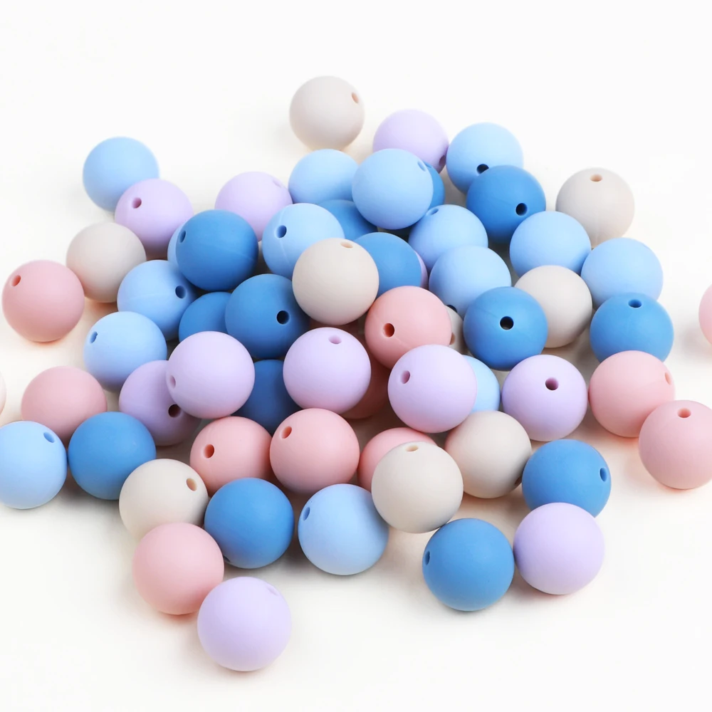 TYRY.HU 50pcs/lot Food Grade Silicone Beads 12/15mm Round Pearl Silicone Baby Teether Toy Silicone BPA Free DIY Nursing Necklace