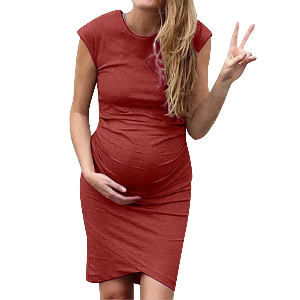 Женское модное однотонное удобное платье средней длины без рукавов для беременных