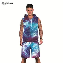 Спортивный костюм, комплект для мужчин, женщин, летний 3D Повседневный Топ на бретелях, комплекты без рукавов, футболка+ шорты, брюки, Мужская одежда, жилет с капюшоном, комплект