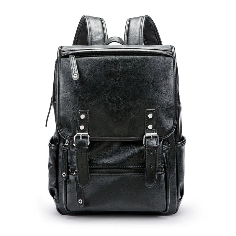 GUMST бренд рюкзак для ноутбука Для Мужчин's дорожные сумки Multi Функция водостойкий коричневый PU компьютер рюкзаки мужчин - Цвет: Черный