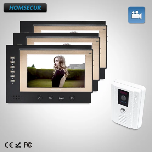 

HOMSECUR 7" Video Door Entry Security Intercom+Intra-monitor Audio Intercom 1C3M : TC011-W Camera(White)+TM701R-B Monitor(Black)