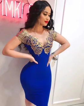 

Top Quality Sexy V Neck Floral Blue Red Bandage Dress 2019 Knitted Elastic Bodycon Party Dress