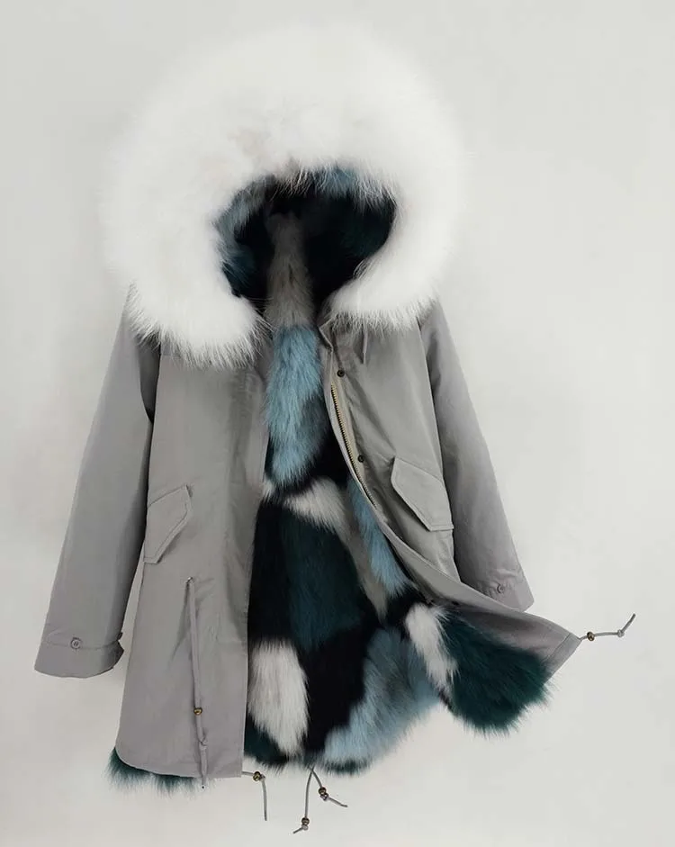 Parka Natural Real Fox Fur Liner Raccoon Fur Collar Hoode Parkas Winter Jacket Women Coat Detachable Outerwear Brand New - Цвет: color 5