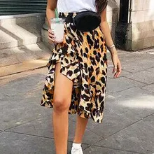 Женская леопардовая юбка Сексуальная Талия Высокая Асимметричная леопардовая стрейч юбка для женщин вечерние Облегающие юбки faldas jupe femme B4