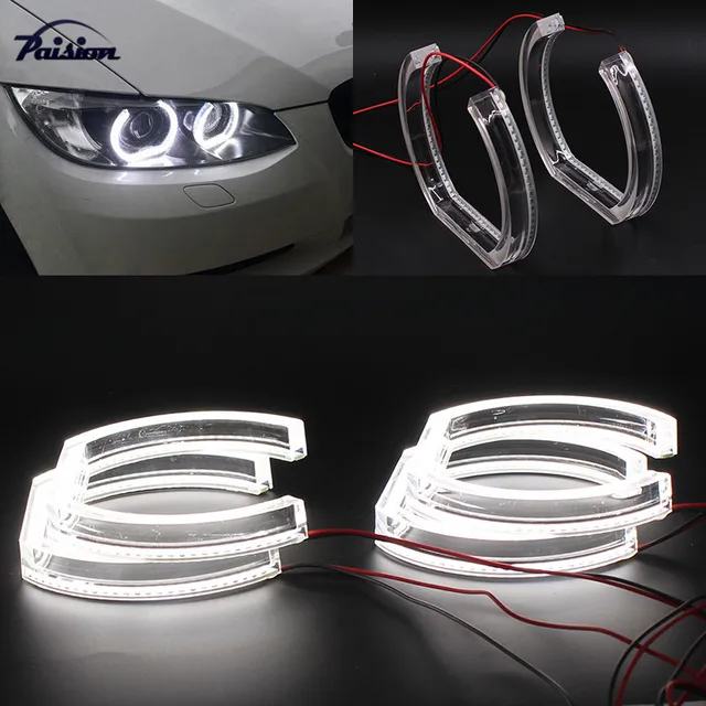7000K Xenon White Square Bottom LED Angel Eyes Halo Rings w/ Crystal Acrylic Covers For BMW E90