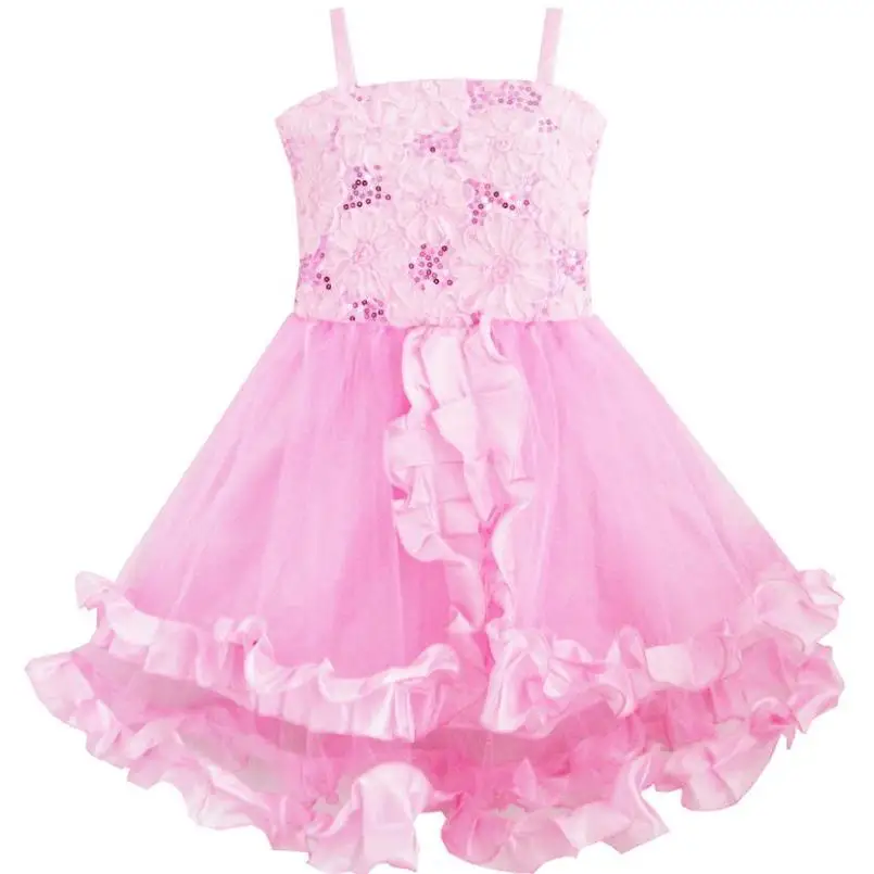 Sunny Fashion платья для девочек платье танк Вышитый Розовый Цветок Подстриженные