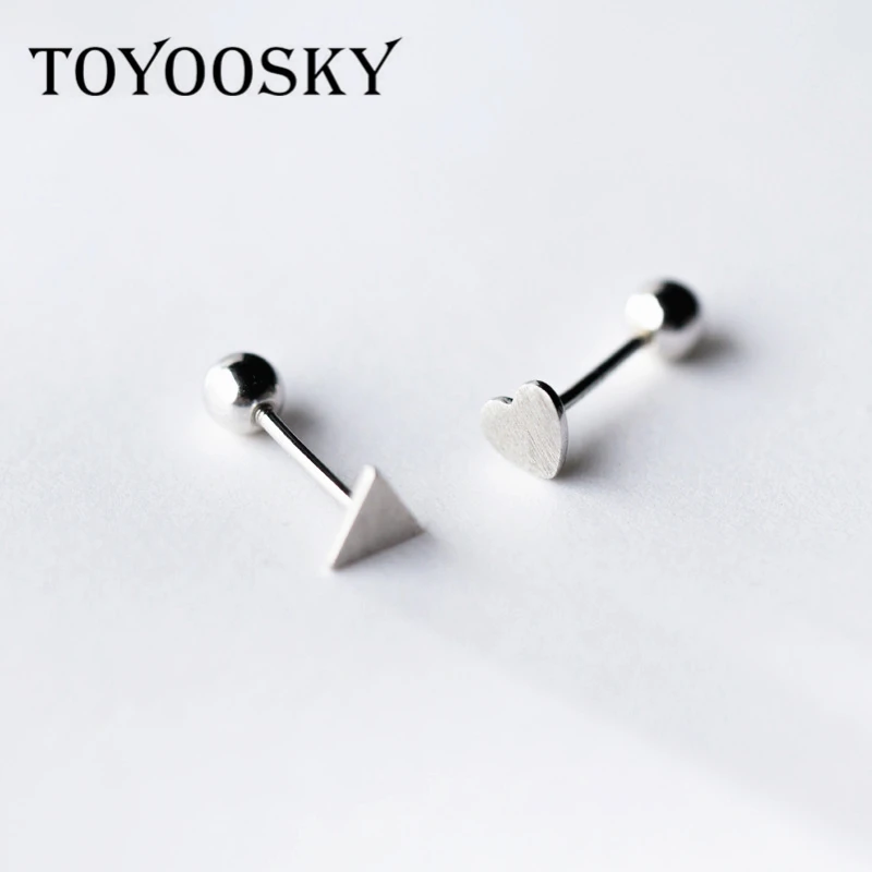 

Cute 925 Sterling Silver Small Drawing Triangle Heart Screw Back Asymmetry Stud Earrings For Women Girls Kids Piercing Jewelry