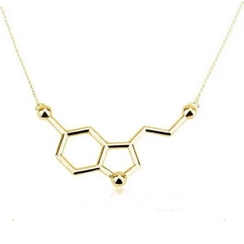 

Wholesale 10pc New Copper Serotonin Molecule Pendant Necklace Gold Silver Plated Long Link Chain Anime Women Love Necklaces