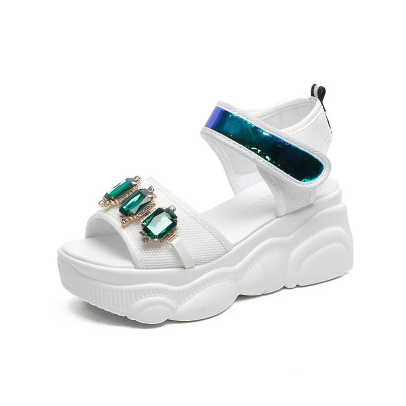 

Women's Sandals With Rhinestones High Heels Summer Sandals Woman Platform Shoes 2019 Summer Female White Sandal Chunky Shoes