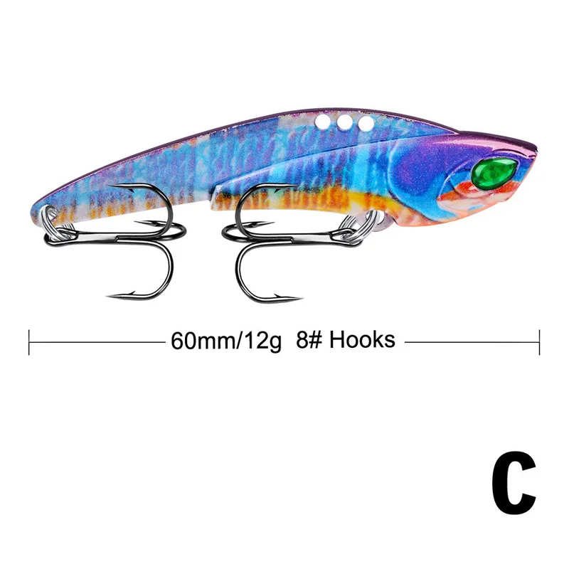 1 шт. Металлические VIB приманки 60 мм/12 г яркая вибрационная ложка приманка рыболовная приманка на окуня искусственная жесткая Приманка в виде цикады VIB приманка 3D глаза - Цвет: C