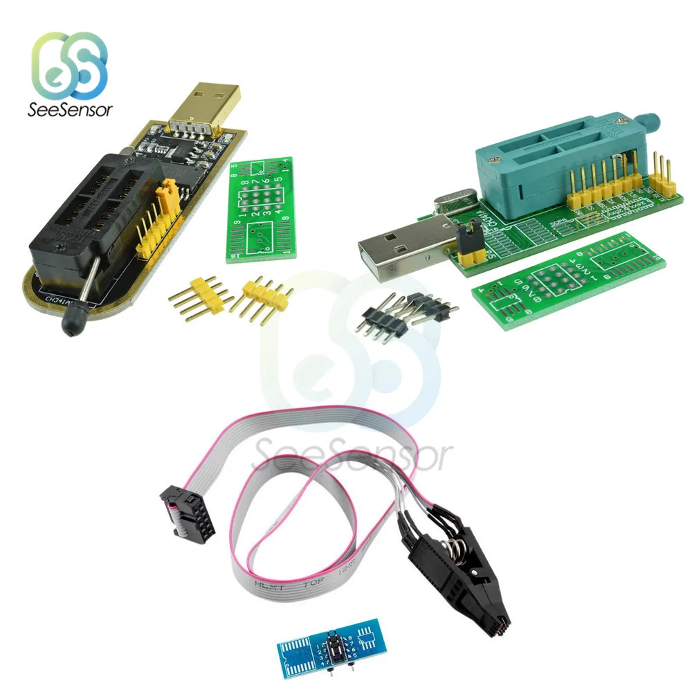 

CH340 CH341A BIOS USB Programmer SOP8 Flash Chip IC Test Clip Programmer IC Socket Adapter 24/25XX SPI Flash EEPROM Chip