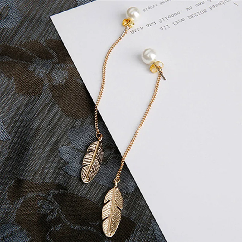 Fashion Alloy Earrings Ear Women Fashion Metal Leaf Earrings Ear Clip pearl tassel earrings earrings flannel storage bag F15 (7)