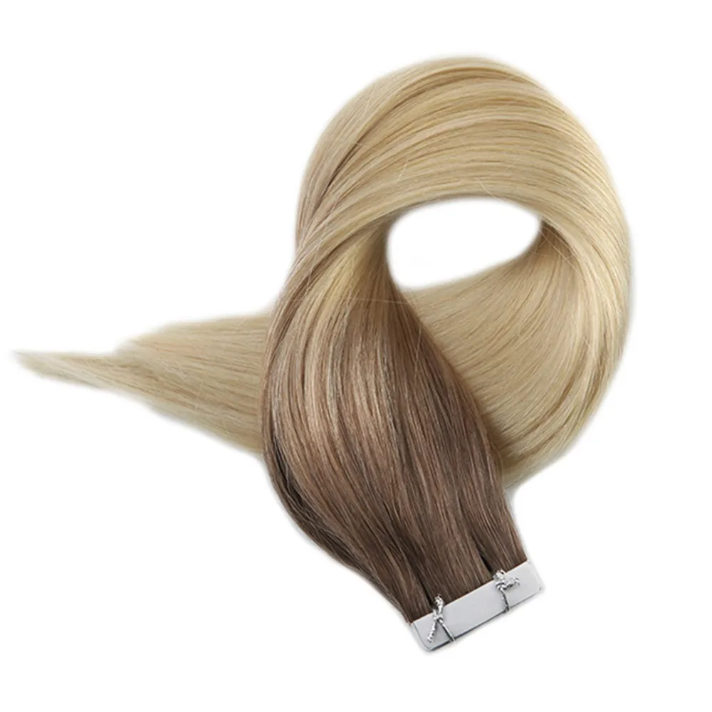 

Full Shine Tape in 100% Machine Made Remy Hair on Tape Color #7B/613 Brown Fading to Blond Balayage Hair Extensions 50 Grams