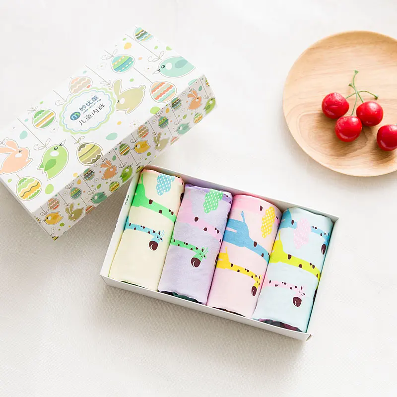 

4 Pcs/Set Children's Cotton Underwear Female Cartoon Printed Baby Girls Underwear Boxer Briefs Panties