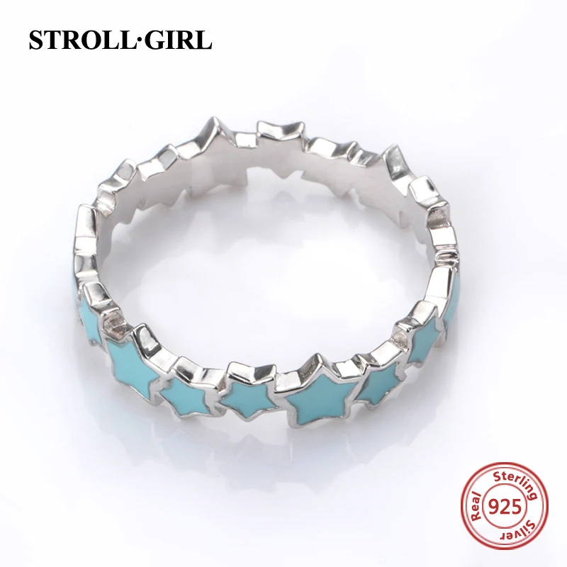 Strollgirl 925 пробы Серебряное светящееся Звездное стекируемое кольцо на палец для
