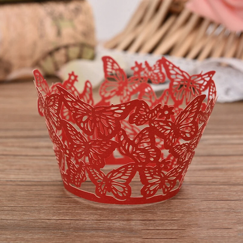 50Pcs Laser Cut Butterfly Cupcake Wrappers Birthday Wedding Party