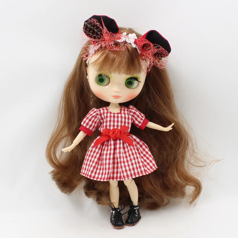 Кукла Middle blyth 20 см красная клетчатая юбка милый стиль