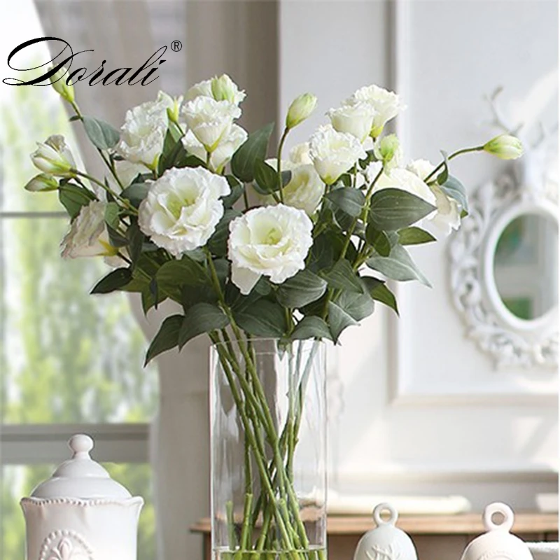 

Silk European Artificial Flowers 3 Heads Fake Eustoma Gradiflorus Lisianthus Christmas Wedding Party Home Decorative 5 Colours