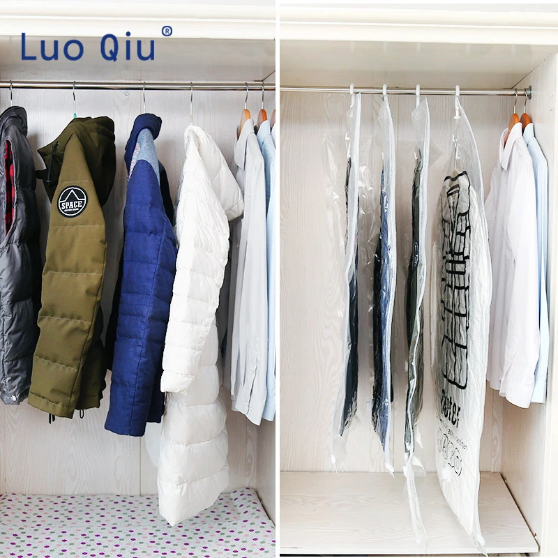 (2Pcs/lot) Hanging Transparent Vacuum Storage Bag For Clothes Organizer Saver Space Holder