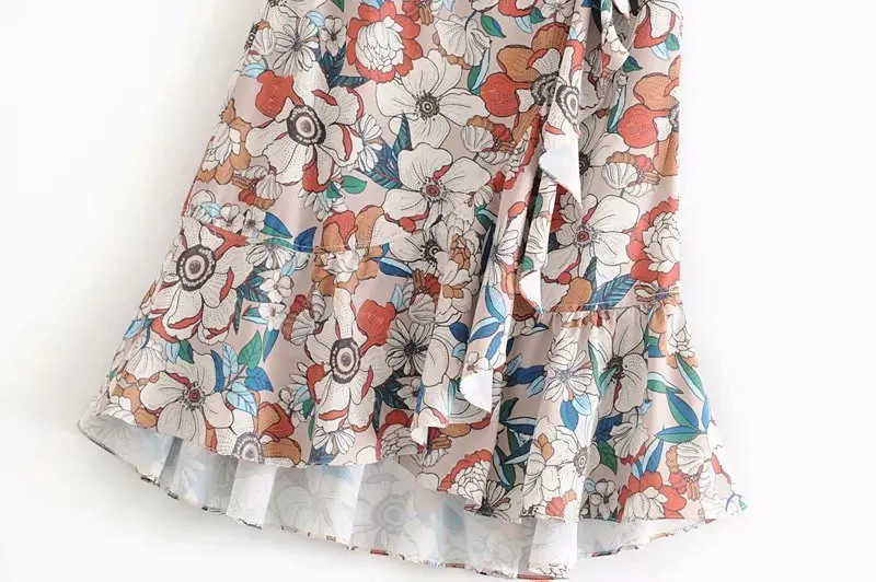 мода каскадные оборки Цветочные vestidos печать Асимметричная юбка faldas mujer Женская