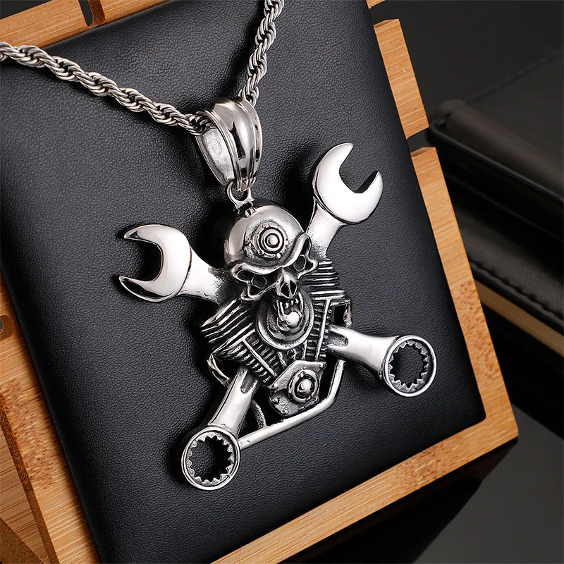 Cycolinks Engine Skull & Spanners Necklace