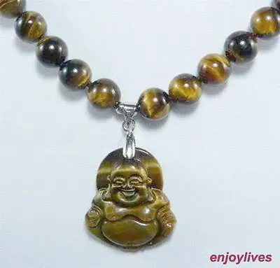 

DD Wholesale FREE SHIPPING >>> Natural Tigereye Tiger's Eye Opal Beads Laughing Buddha Pendant Necklace