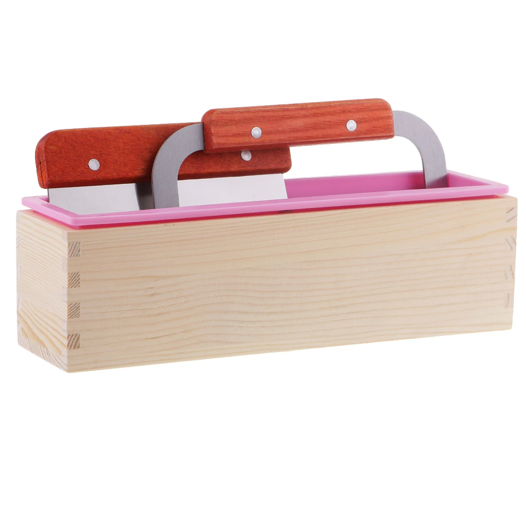 Silicone Soap Mold 900ml with Wood Box Stainless Steel Loaf Soap Cutter Slicer Cutting Tools Home Kitchen Tools Set