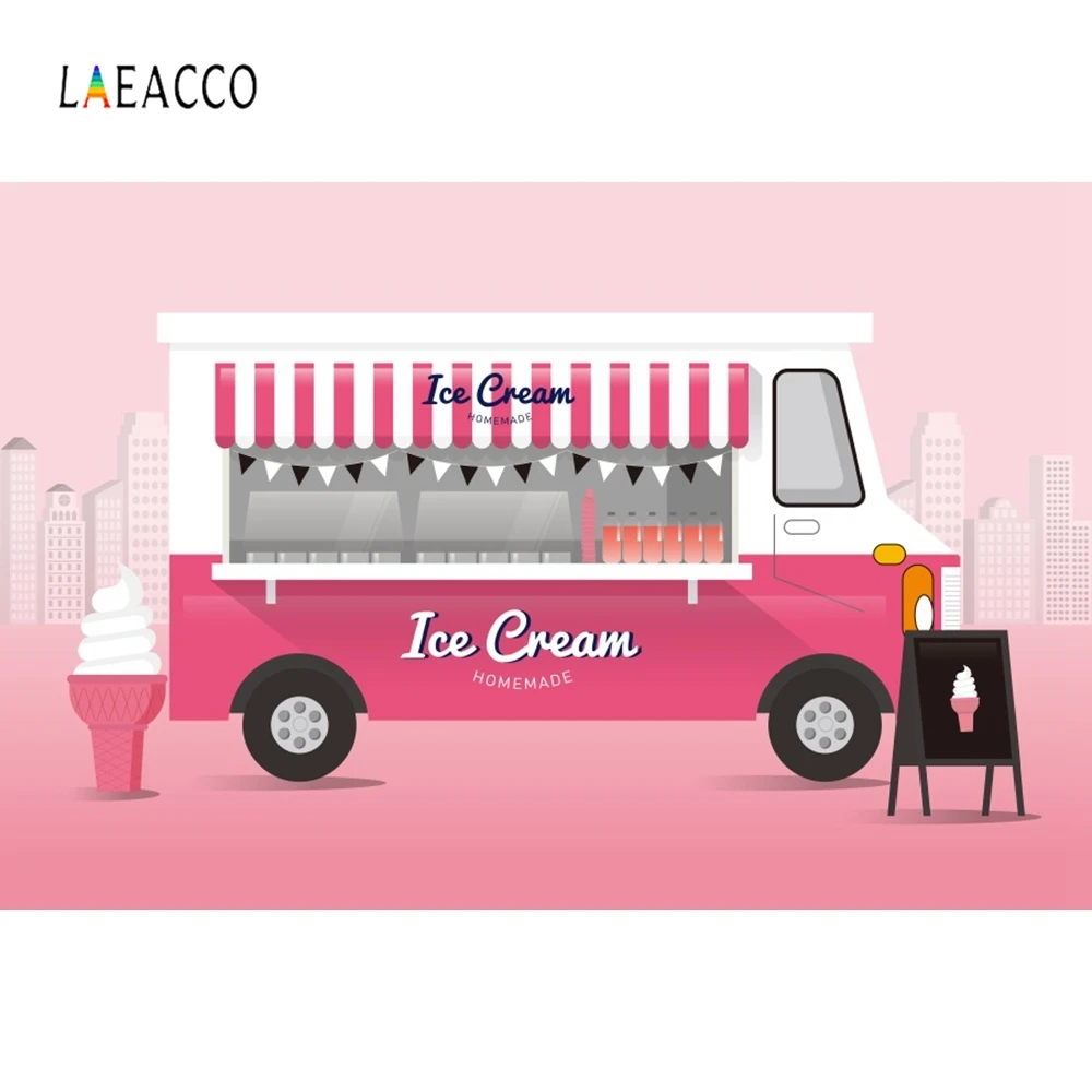 

Laeacco Cartoon Baby Girl Ice Cream Car Backdrop Photography Backgrounds Customized Photographic Backdrops For Photo Studio