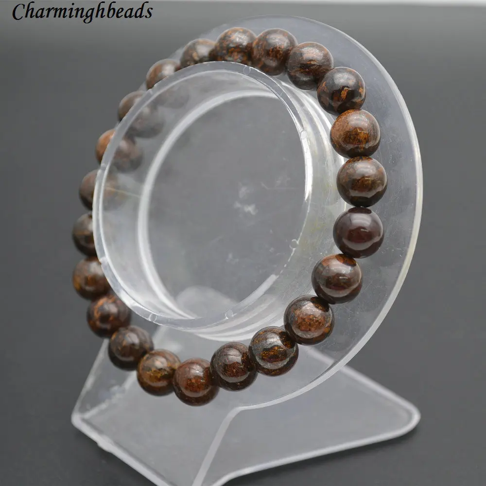 

Natural Antique Bronzite 8mm Stone Round Beads Elastic Line Stretch Beaded Bracelet Fashion Man Woman Jewelry