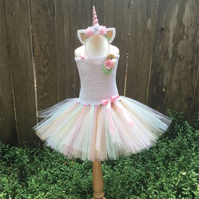 online shop girls tutu dress fancy rainbow princess pony unicorn dress with headband christmas halloween costume kids girl party dress 1 14y aliexpress