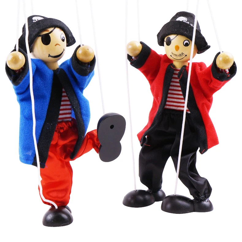 

Candice guo wooden toy wood doll bedtime story cartoon naughty pirate marionette puppet pacify Family Fun game baby infant gift