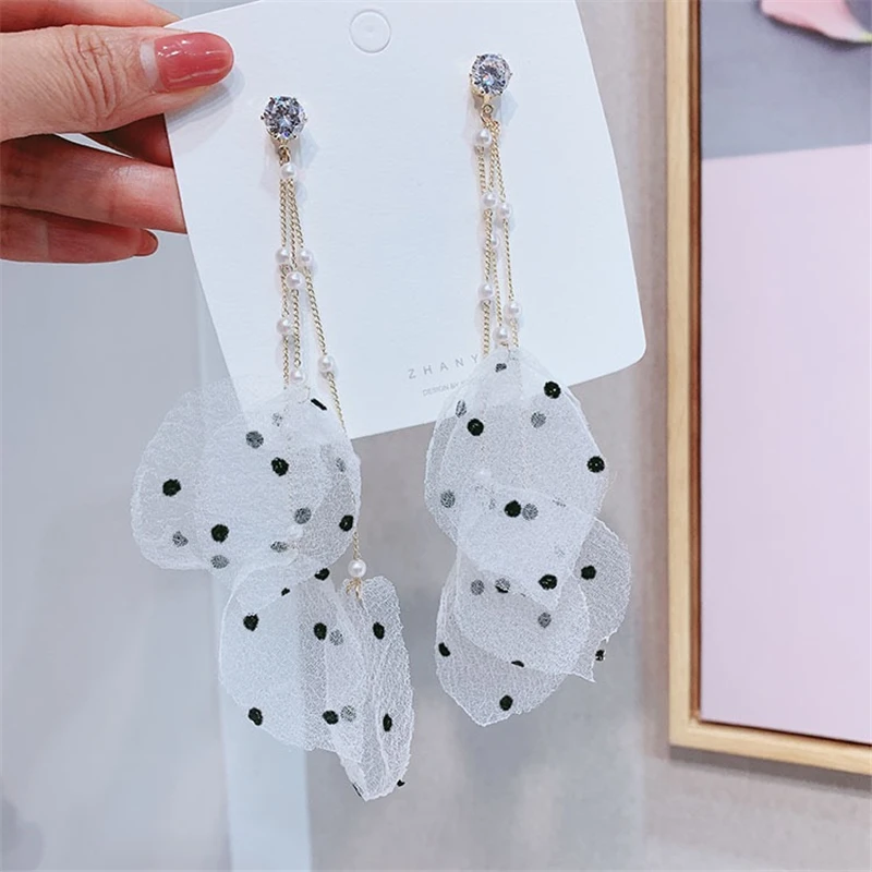 

Korean Sweet Crystal Earring Big Long Flower Statement Petals Romantic Earrings For Women Girls Fashion Jewelry Gift Wholesale