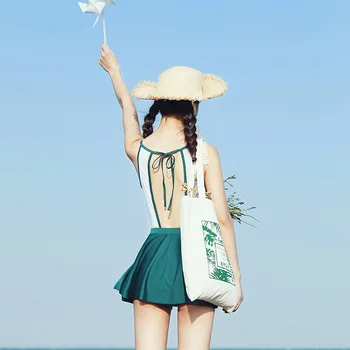

New Woman Swimsuits Maillot Femme Korean Swimwear Windsurf Women Three Piece Mini Skirt Covering Push Up badmode