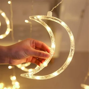 

LED Moon Star Curtain Lights Fairy Light Window Display For Room Warm White Romantic Decoration