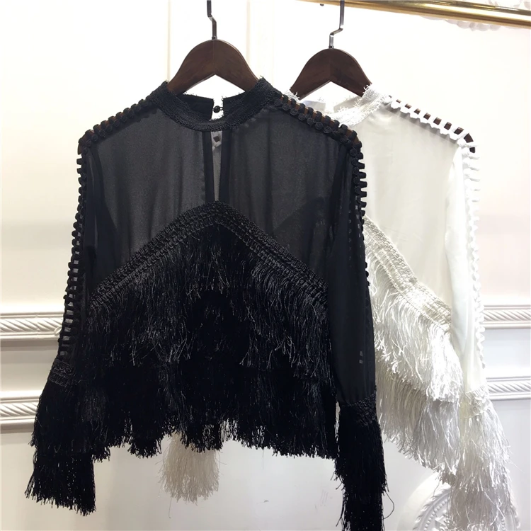 

2019 Real Unicorn Kpop Tumblr Spring Of New Women's Perspective On Trends In Europe And America Fringed Jacket Mesh Stitching