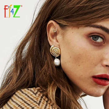

F.J4Z New Hot Cowrie Earrings Vintage Baroque Simulated Pearl Earring Women Colorfull Nature Seashell Beach Earring Jewelry
