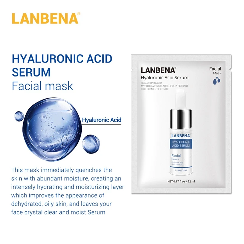 LANBENA Face Masks Hyaluronic Acid Vitamin C Serum Blueberry Sheet Mask Moisturize Whitening Anti-Aging Water-Locking Skin Care