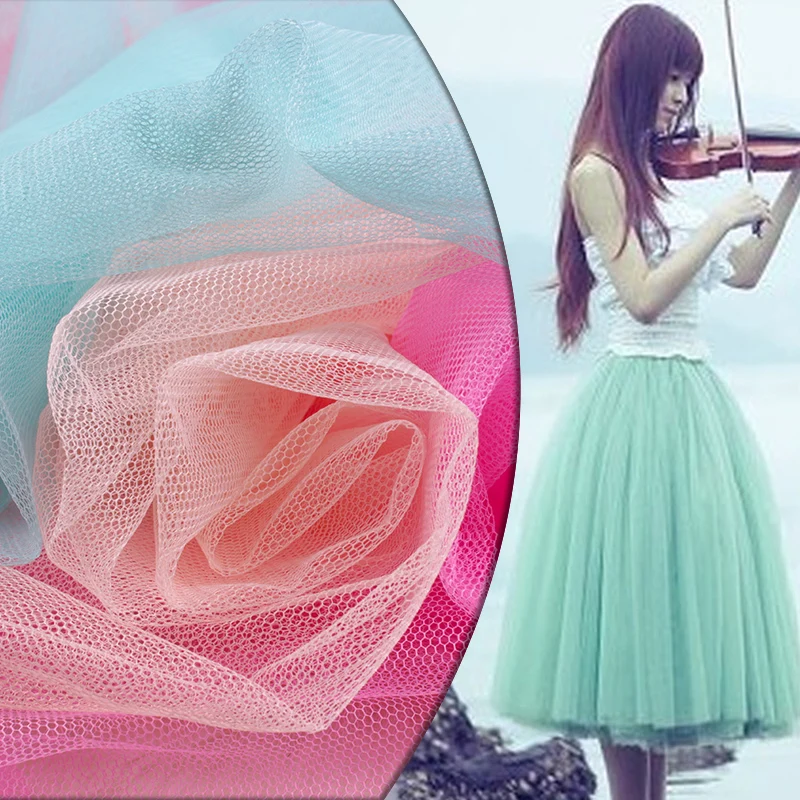 

30D Encryption Soft net fabric mesh gauze cloth 150*100cm DIY patchwork material for Bitter fleabane skirt dress hexagonal mesh