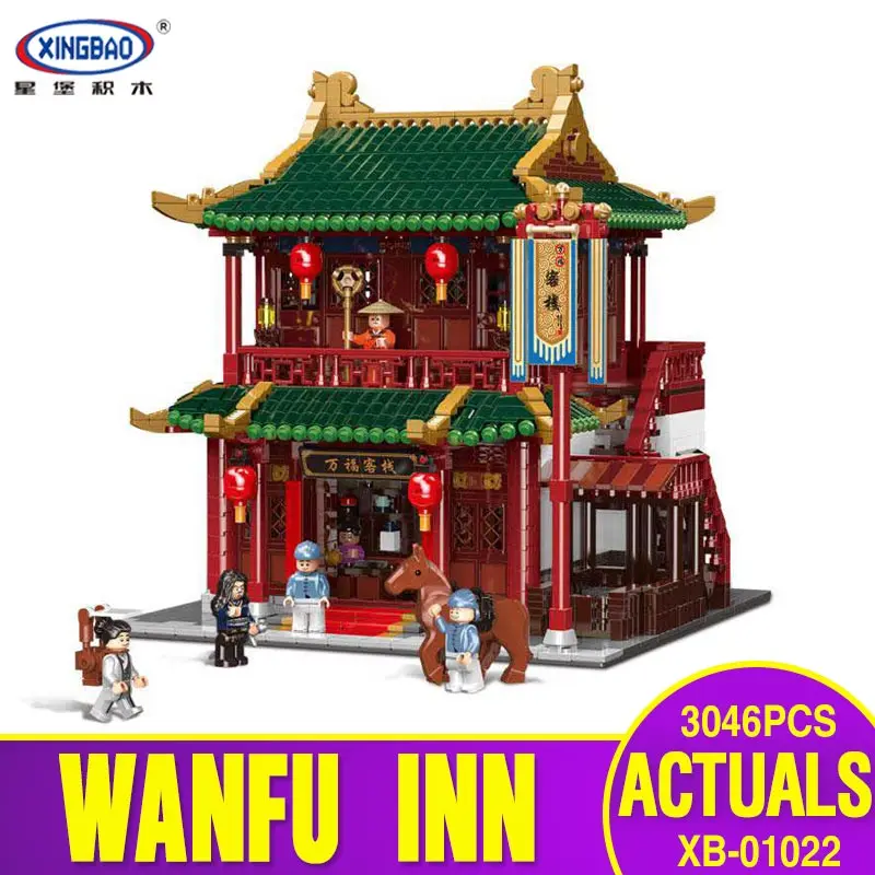 

XINGBAO 01022 3046Pcs Chinese Building Series The Wanfu Inn Set Building Blocks Bricks New Kids Toys Birthday Christmas Gifts