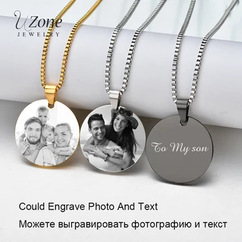 

UZone Gold Black Steel Customized Necklace Stainless Steel ID Tag Laser Engraved Name&photo Necklace Personalized Jewelry